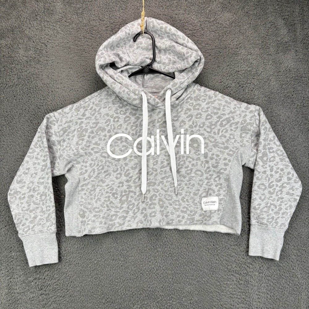 Calvin Klein Performance Leopard Print Cropped Hoodie Sweatshirt Womens S
